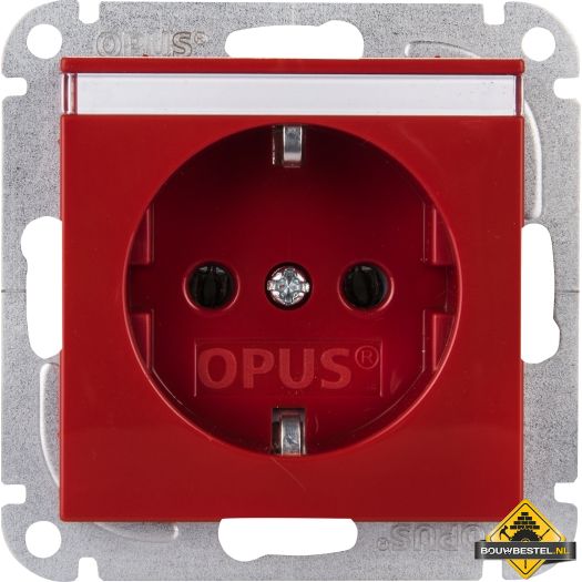 Opus 55 geaarde contactdoos met tekstveld | Rood
