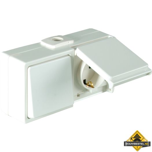 Opus Aqua combinatie schakelaar met contactdoos, horizontaal uit/wissel helder wit