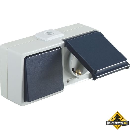 Opus Aqua combinatie schakelaar met contactdoos, horizontaal uit/wissel licht grijs