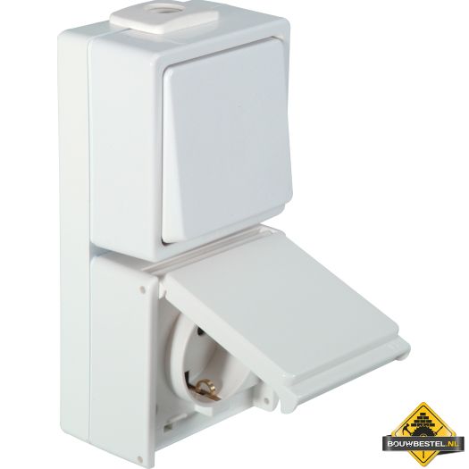 Opus Aqua combinatie schakelaar met contactdoos, verticaal pulsschakelaar helder wit