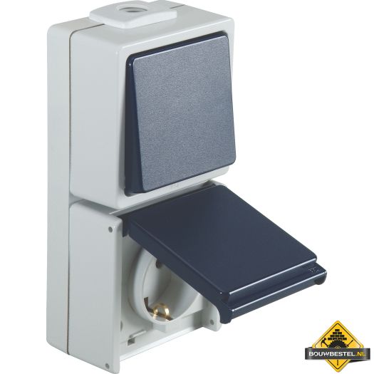 Opus Aqua combinatie schakelaar met contactdoos, verticaal uit/wissel lichtgrijs