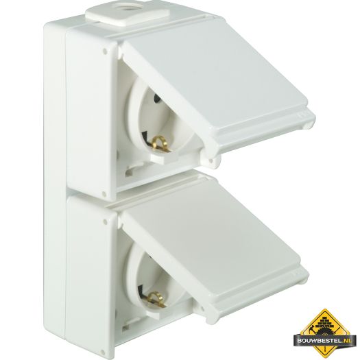 Opus Aqua geaarde contactdoos 2-voudig, verticaal helder wit