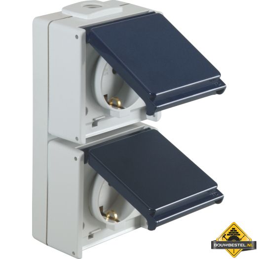 Opus Aqua geaarde contactdoos 2-voudig, verticaal lichtgrijs/staalblauw