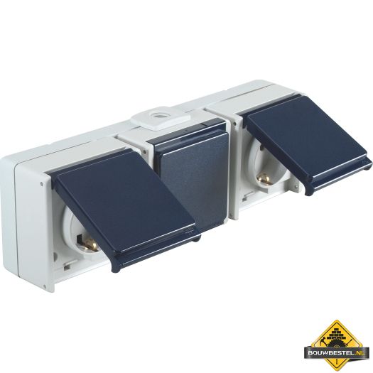 Opus Aqua geaarde contactdoos 3-voudig, horizontaal lichtgrijs/staalblauw