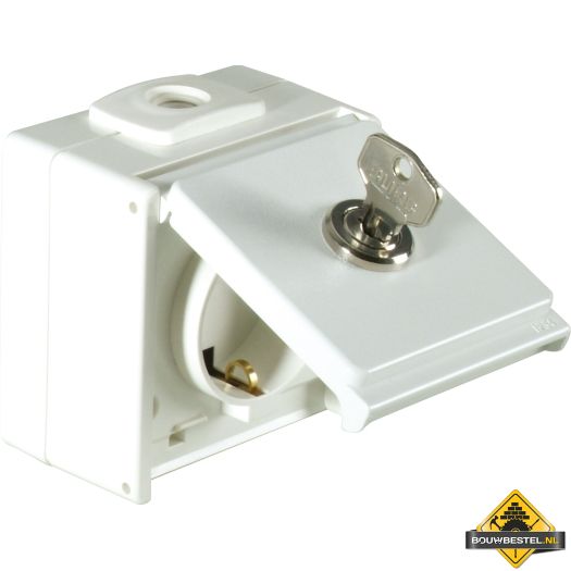 Opus Aqua geaarde contactdoos IP54 enkel met slot sleutel enkelvoudig helder wit