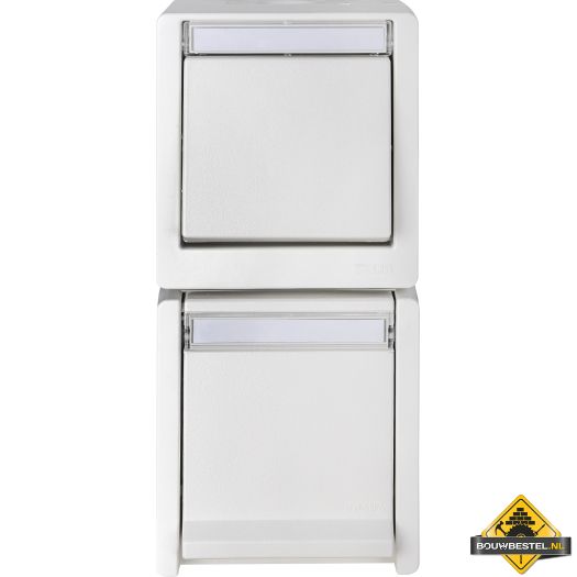 Opus Resist combinatie schakelaars / toetsen met contactdoos, verticaal pulsschakelaar helder wit