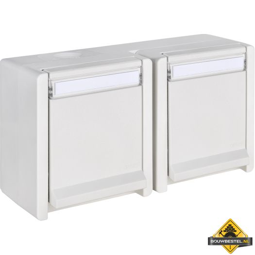 Opus Resist geaarde contactdoos 2-voudig, horizontaal helder wit, IP55