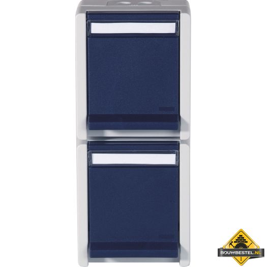 Opus Resist geaarde contactdoos 2-voudig, horizontaal lichtgrijs/staal, IP55