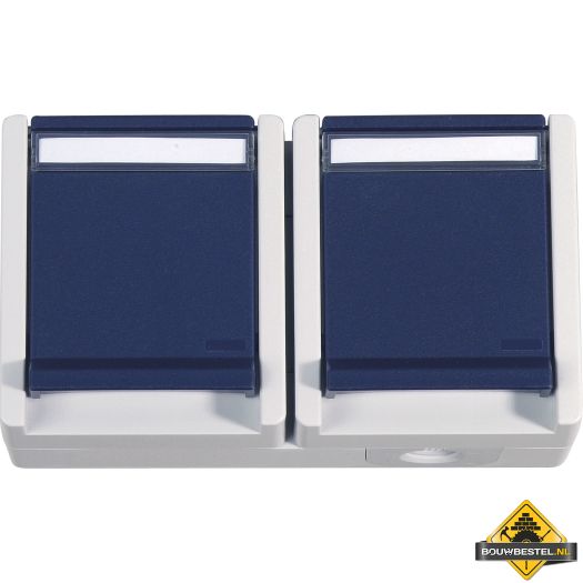 Opus Resist geaarde contactdoos 2-voudig, horizontaal lichtgrijs/staalblauw, IP55