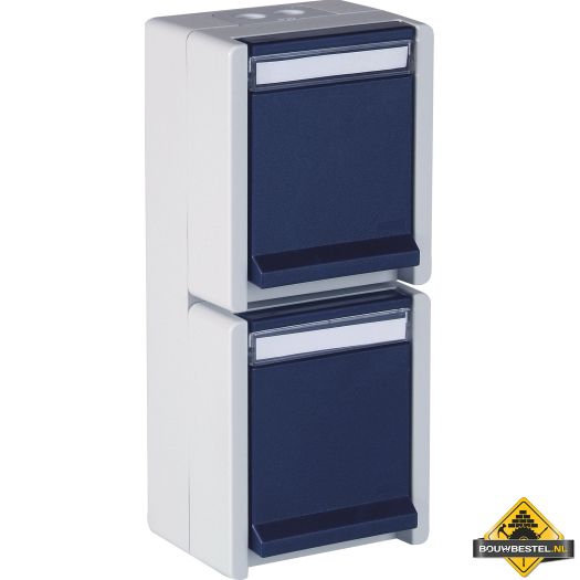 Opus Resist geaarde contactdoos 2-voudig, verticaal lichtgrijs/staalblauw IP55