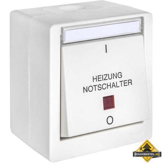 Opus Resist (puls)schakelaar met verlichting Verwarming noodstop 2-polig, rode lens helder wit