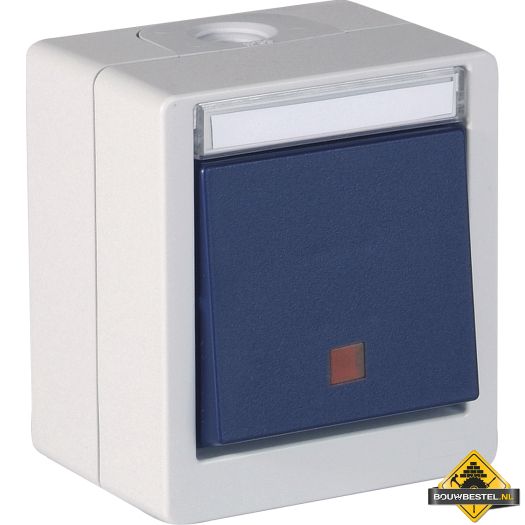 Opus Resist (puls)schakelaar met verlichting Verwarming noodstop 2-polig, rode lens lichtgrijs/staalblauw