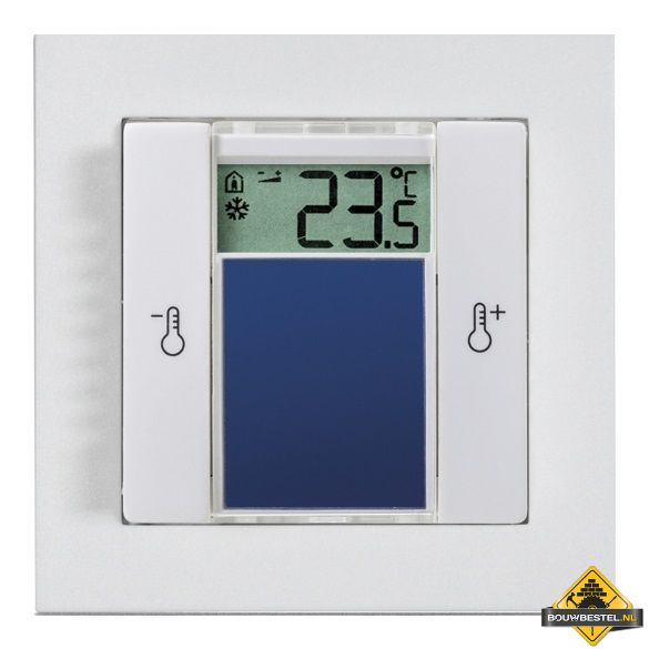 Opus Temperatuursensor met display in Systeem 55 afdekraam 2-weg schakelaar helder wit