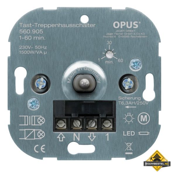 Opus trappenhuisschakelaar 1-60 minuten, schroefklemmen, N-leiding noodzakelijk