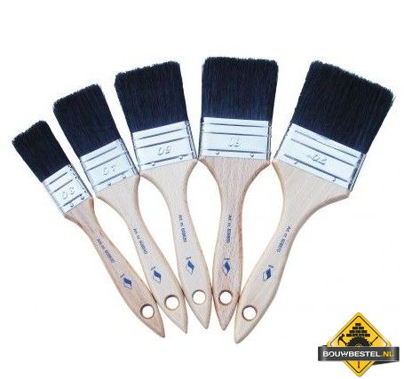 Platte kwast SUPER PROF ECO. zwart haar. houten steel. 40 mm