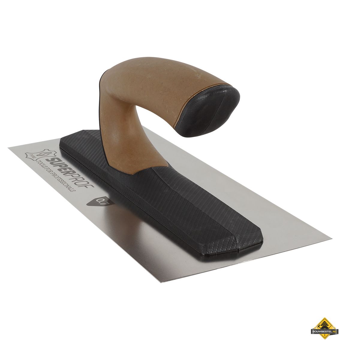 Raapspaan Comfort Super Prof Pure 450x120x0,7mm afgeronde hoeken met lederen handgreep RVS