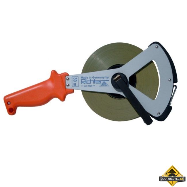 Richter meetband staal/nylon met bandeinde B in Y-haspel - 50 m