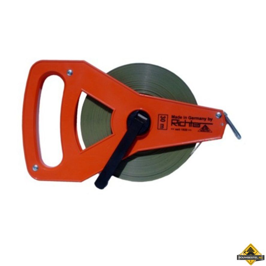 Richter meetband staal/nylon met bandeinde D in R-haspel - 100 m