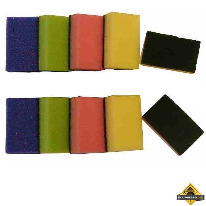 Schuurspons assorti kleuren SUPER PROF ca.90x58x30mm. 10 stuks