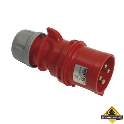 Sirox CEE-stekker IP 44, 4-polig, 400 V, 6 h 32 A, rood