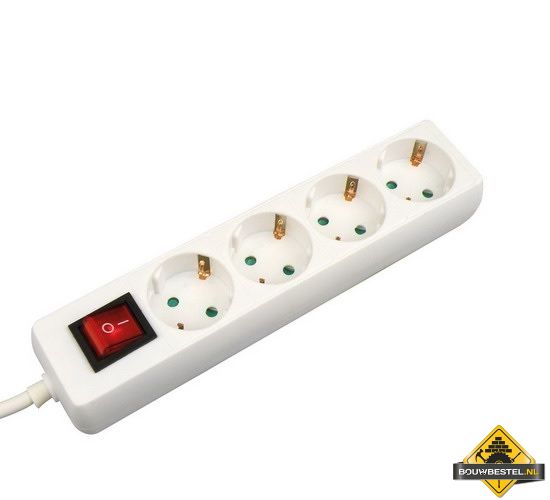 Stekkerdoos 4-delig aarde met 3 meter kabel + schakelaar