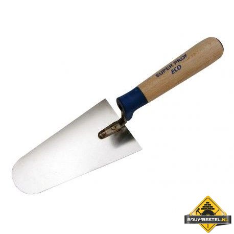 Troffel SUPER PROF ECO rond Belgisch model RVS 140mm met HOUTEN greep