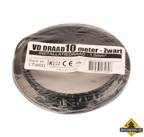 VD-draad 1.5 mm2 zwart - 10 meter