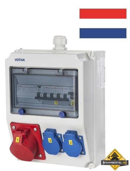 VOTHA wandverdeler - bedraad "WORMS" 1 x CEE 16 A, 2 x schuko 230 V, beveiligd