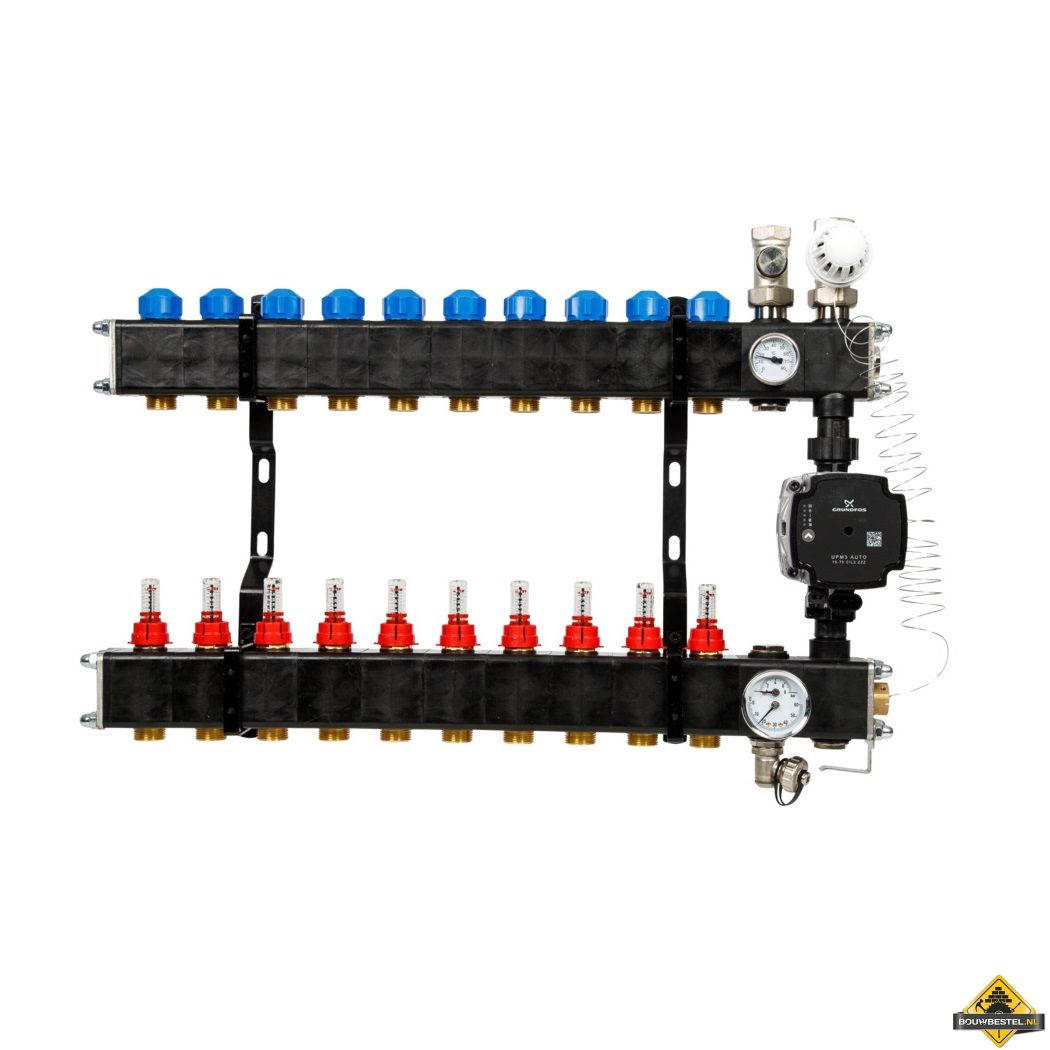 VTE composiet vloerverwarming verdeler met Grundfos UPM3 pomp 11-groeps
