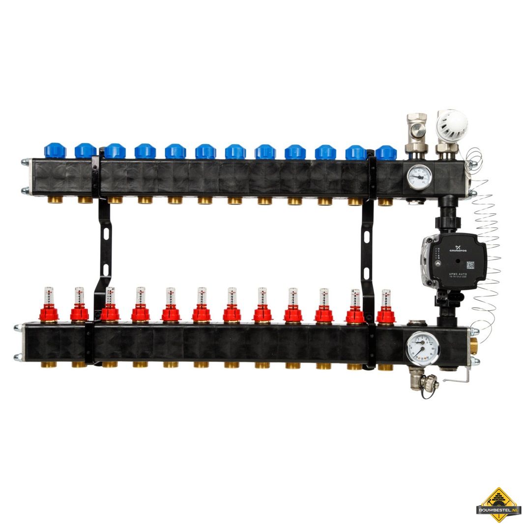 VTE composiet vloerverwarming verdeler met Grundfos UPM3 pomp 12-groeps