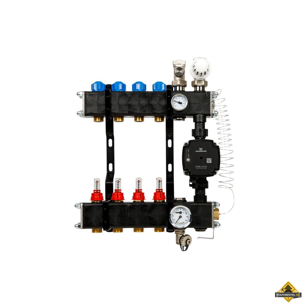 VTE composiet vloerverwarming verdeler met Grundfos UPM3 pomp 4-groeps