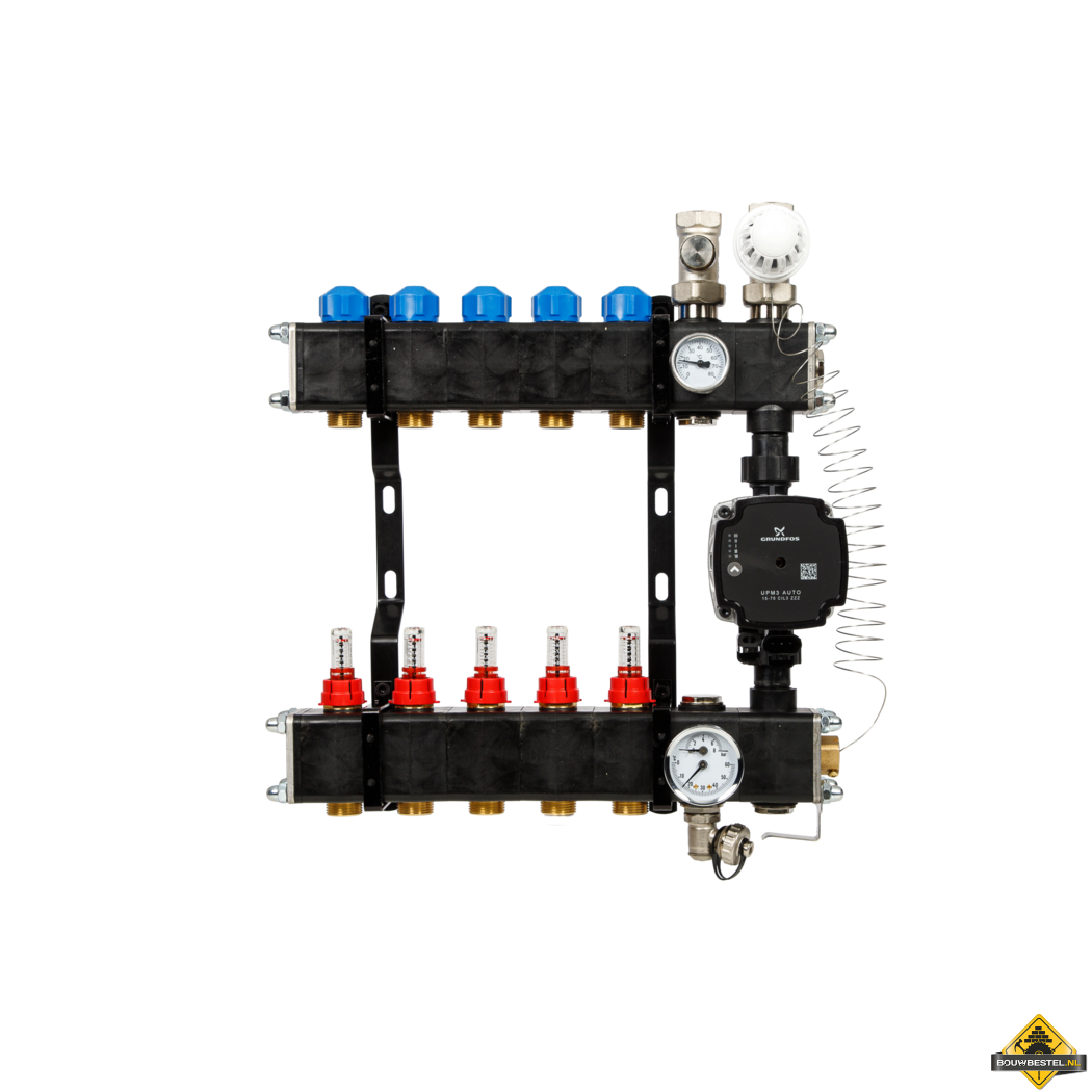 VTE composiet vloerverwarming verdeler met Grundfos UPM3 pomp 5-groeps