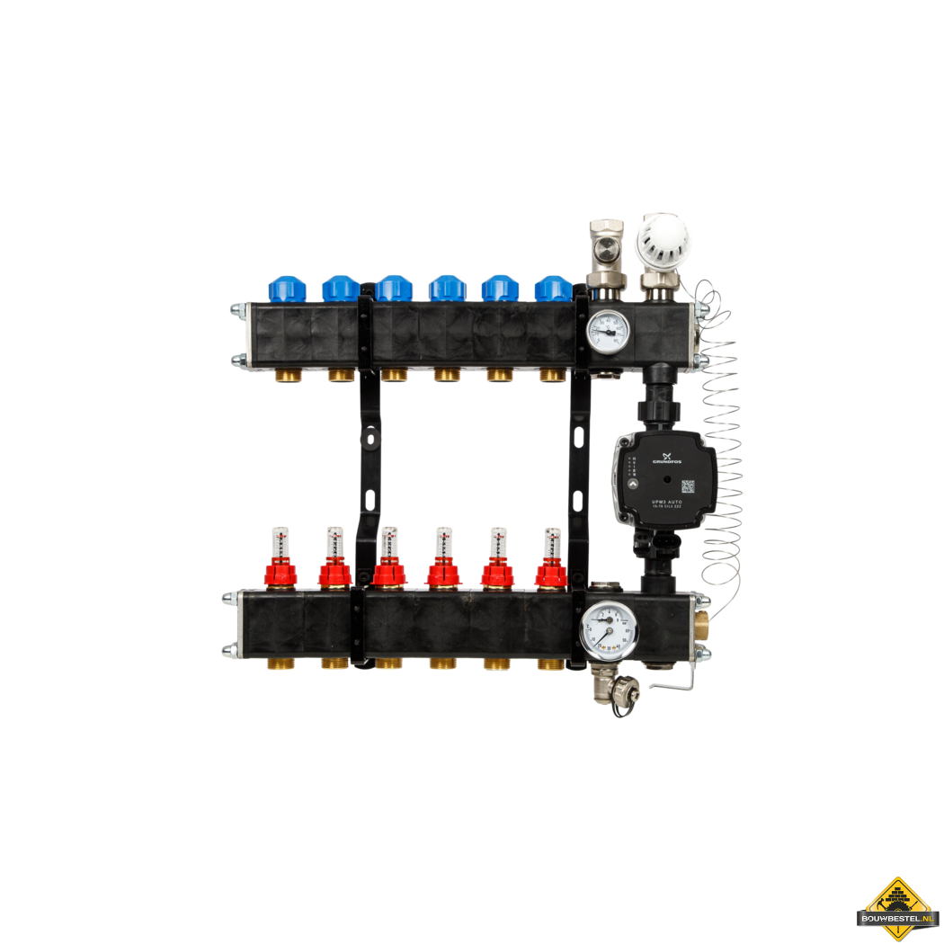 VTE composiet vloerverwarming verdeler met Grundfos UPM3 pomp 6-groeps