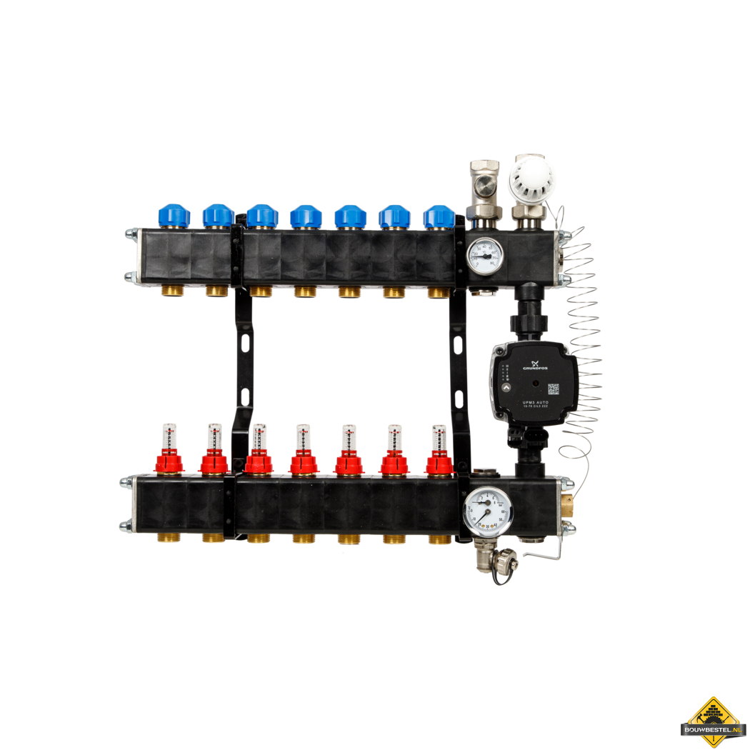 VTE composiet vloerverwarming verdeler met Grundfos UPM3 pomp 7-groeps