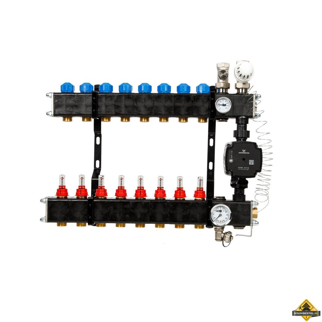 VTE composiet vloerverwarming verdeler met Grundfos UPM3 pomp 8-groeps
