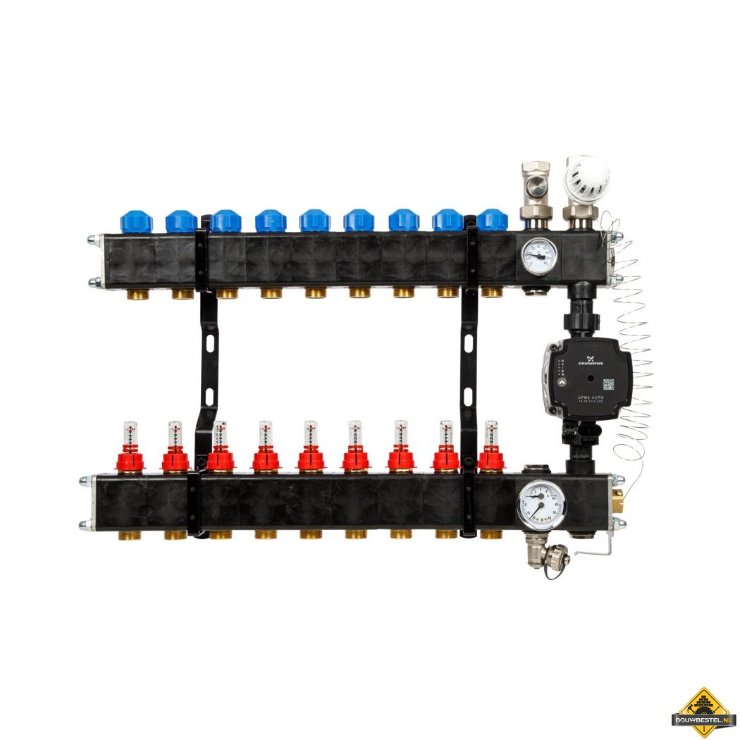 VTE composiet vloerverwarming verdeler met Grundfos UPM3 pomp 9-groeps