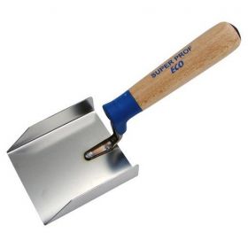 Hoekschop SUPER PROF ECO inwendig. opstaande kanten. 90x80x20mm RVS met HOUTEN greep