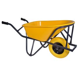 Kruiwagen HDPE 90 Liter stratenmakers geel softwiel (anti-lek band) - NL-fabricaat 