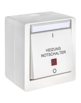 Opus Resist (puls)schakelaar met verlichting Verwarming noodstop 2-polig, rode lens helder wit