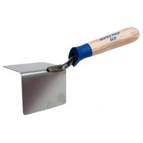 Hoekschop SUPER PROF ECO uitwendig dubbeltje rond. radius 8 mm.  80x60mm RVS met HOUTEN greep