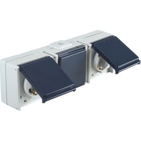 Opus Aqua geaarde contactdoos 3-voudig, horizontaal lichtgrijs/staalblauw